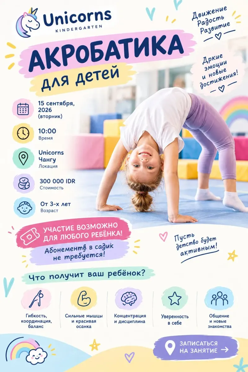 Занятие по акробатике в Unicorns!