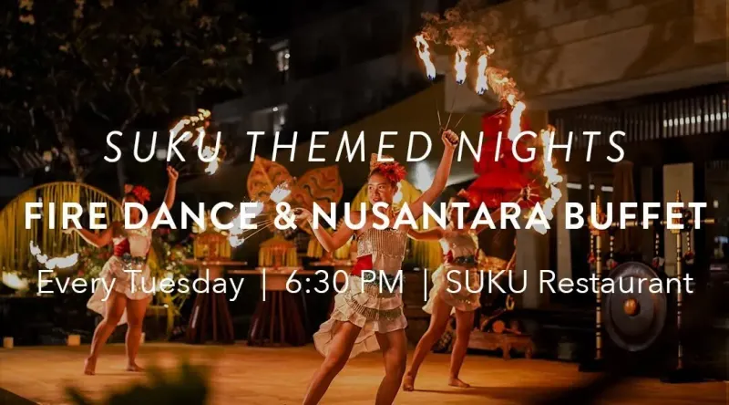 Огненное шоу и Nusantara Buffet в Conrad Bali